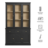 Modern Black Oak Wood Grain 3-Door Large Storage Display Cabinet – 79 Inch