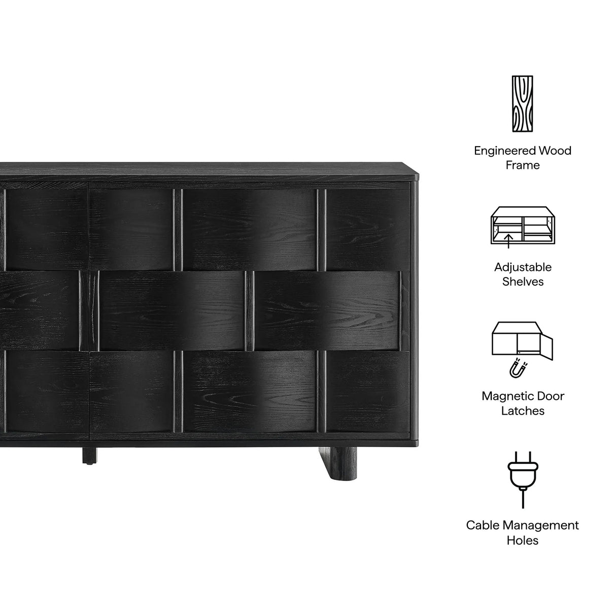 Woven Pattern Sideboard Storage Cabinet – Wood Finish 71 Inch