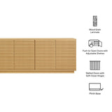 Mid-Century Fluted 4-Door Sideboard Cabinet – Wood Grain 71 Inch