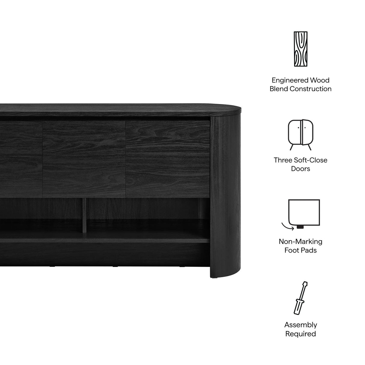 Oval Storage Sideboard Cabinet with Open Shelves – Wood Finish 62 Inch