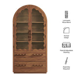 76 Inch Arched Scalloped Glass Door Kitchen Pantry Cabinet – Wood Grain