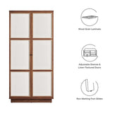 Walnut Wood Grain Tall Storage Cabinet with Linen Textured Doors – 70 Inch
