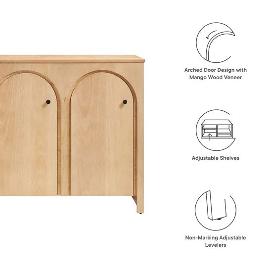 Modern 3-Door Arched Mango Wood Veneer Sideboard – 53 Inch