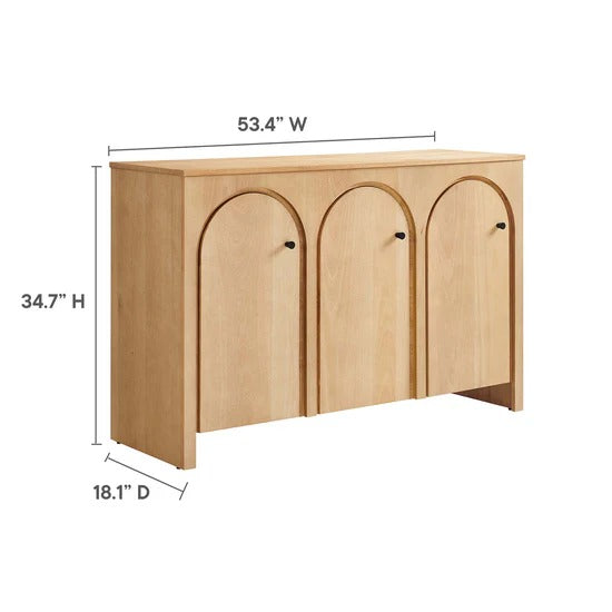 Modern 3-Door Arched Mango Wood Veneer Sideboard – 53 Inch
