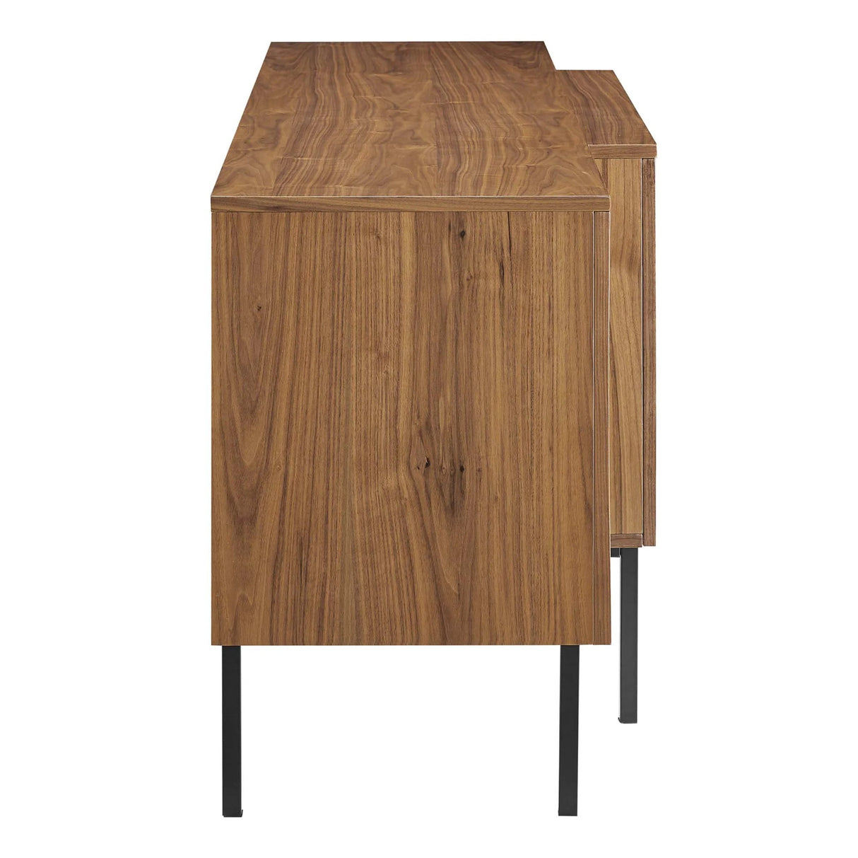 Slatted Wood Sideboard Storage Cabinet with Metal Legs – Walnut Finish 73 Inch