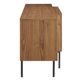 Slatted Wood Sideboard Storage Cabinet with Metal Legs – Walnut Finish 73 Inch
