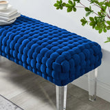Woven Velvet Bench Ottoman with Acrylic Legs – 50 Inch