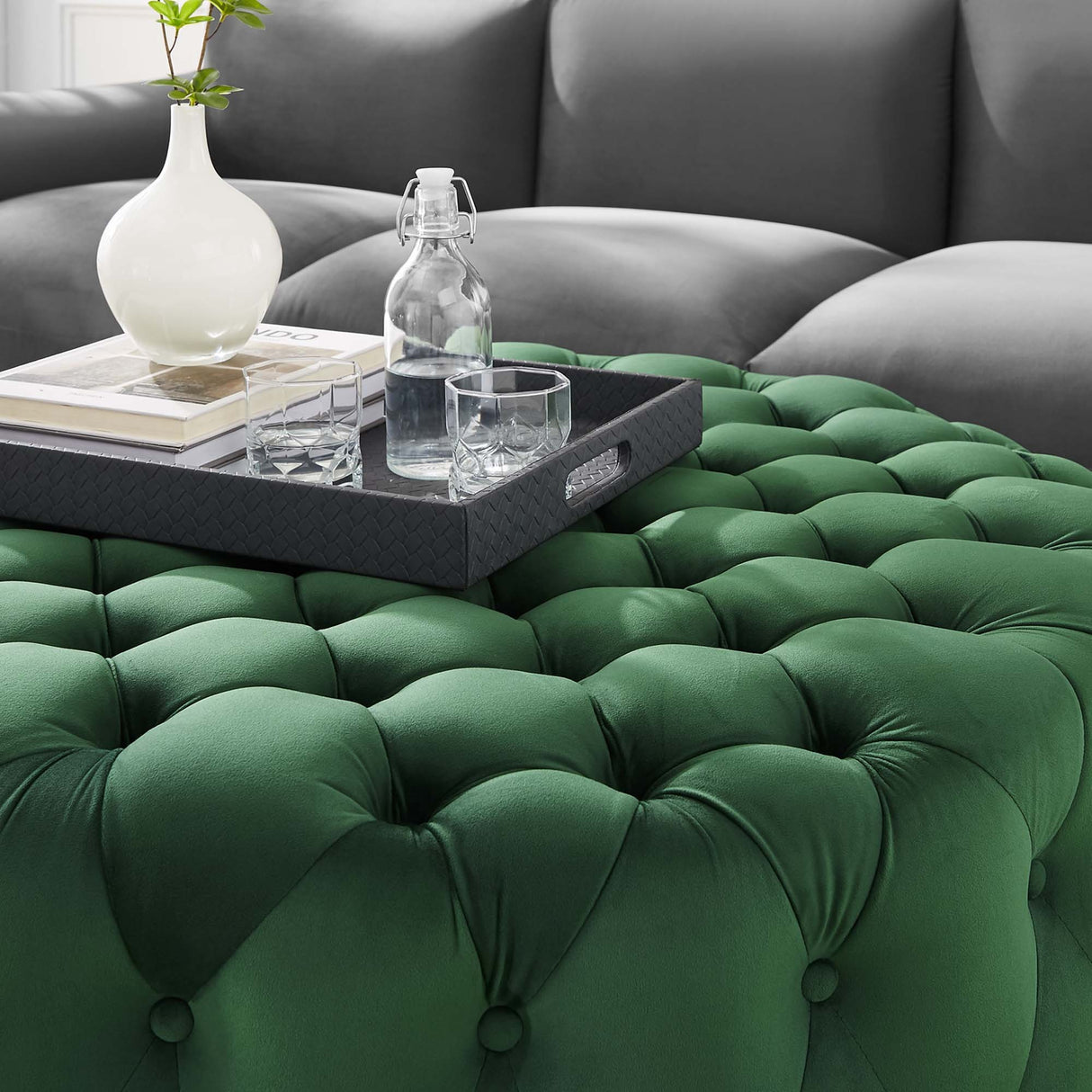 Large Round Tufted Velvet Ottoman – Upholstered 40 Inch