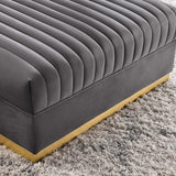 Channel Tufted Velvet Ottoman – Gold Base 36 Inch