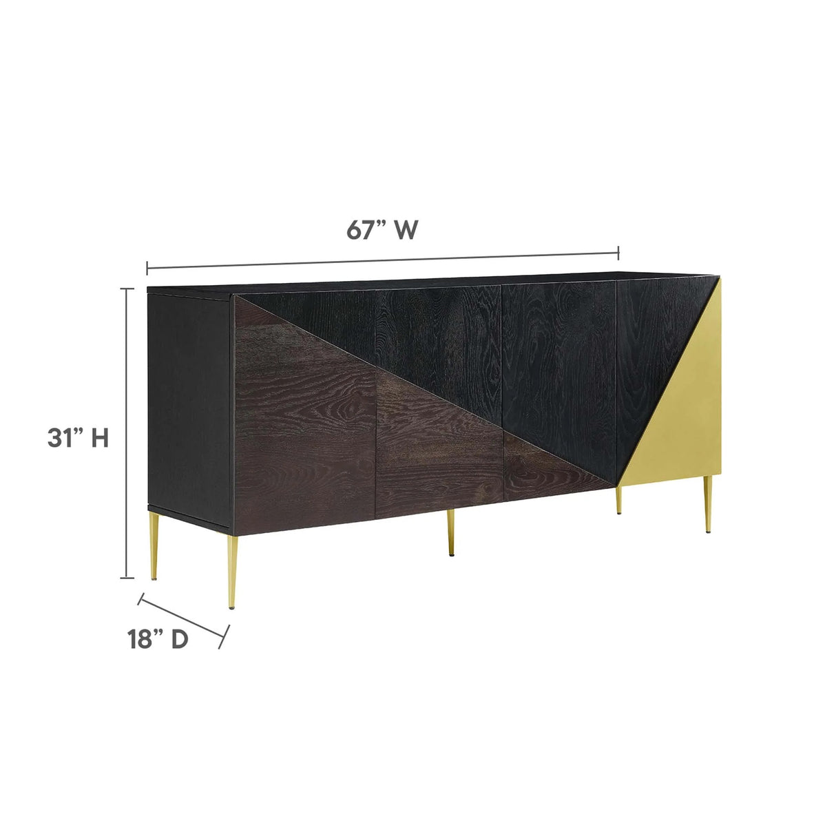 Geometric Wood Sideboard Storage Cabinet with Metal Legs – Oak Finish 68 Inch
