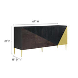 Geometric Wood Sideboard Storage Cabinet with Metal Legs – Oak Finish 68 Inch