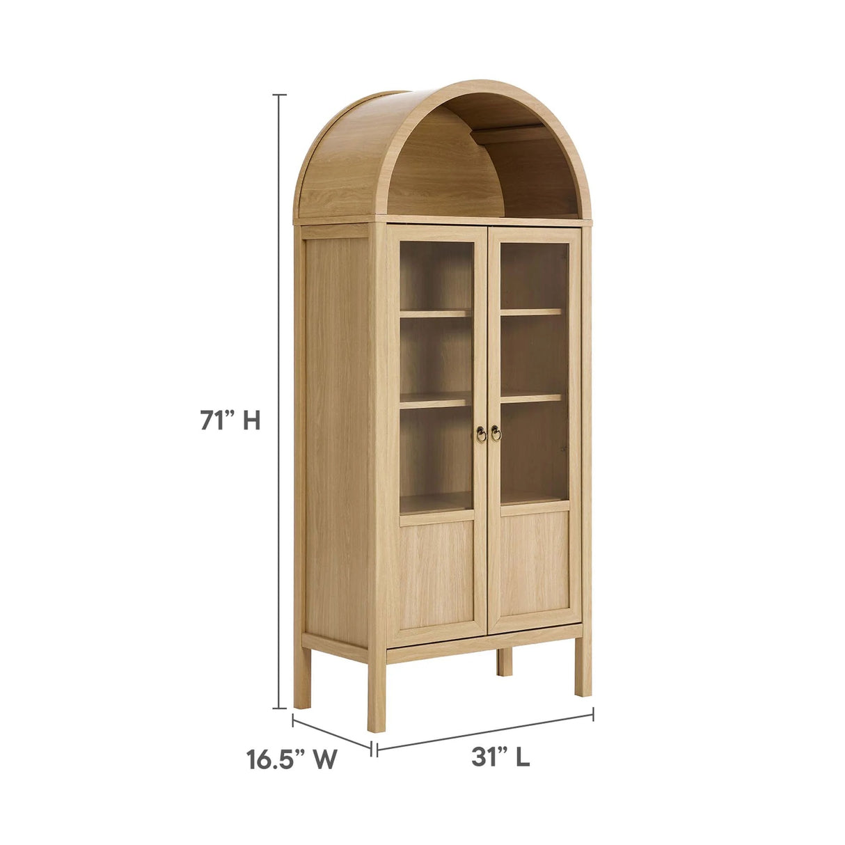 Modern Wood Grain Arched Tall Storage Display Cabinet – 71 Inch