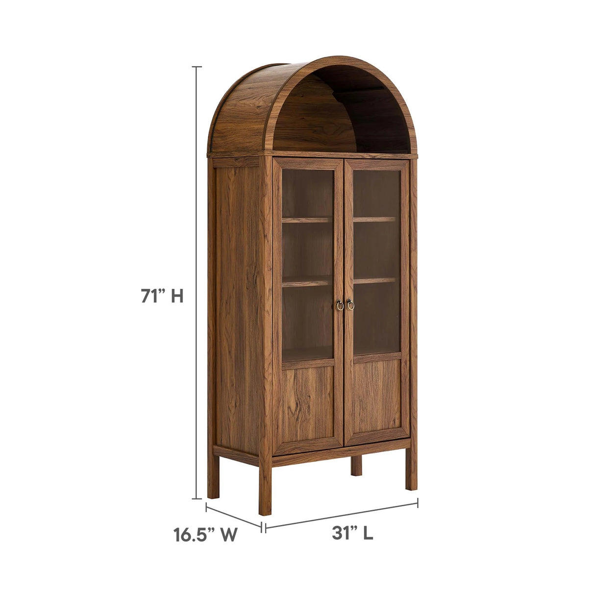 Modern Wood Grain Arched Tall Storage Display Cabinet – 71 Inch