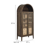 Modern Farmhouse Arched Tall Wood Storage Display Cabinet – Wood Grain 71 Inch