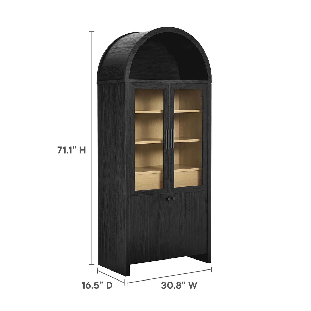 Modern Arched Glass Door Tall Storage Display Cabinet – 71 Inch