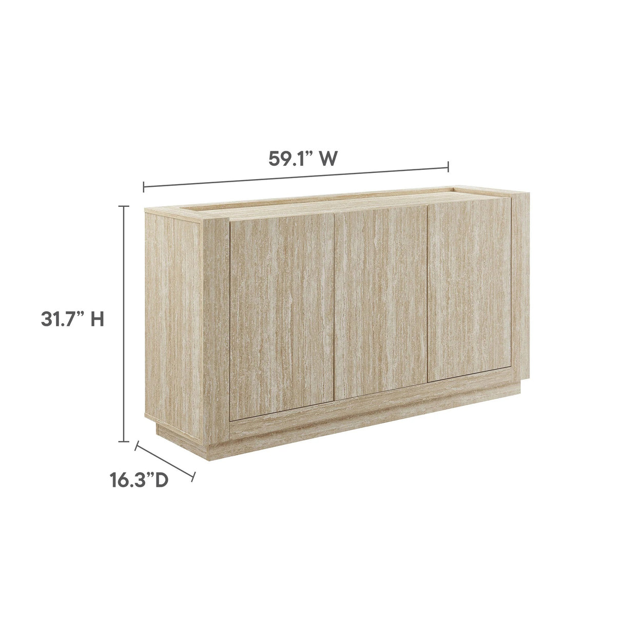 Modern Travertine Texture 3-Door Sideboard – Travertine 59 Inch