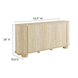 Oval Faux Travertine Sideboard Storage Cabinet – Beige Stone Finish 63 Inch