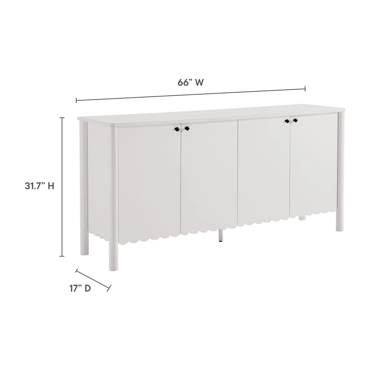 Modern Scalloped 4-Door Storage Sideboard – White 66 Inch