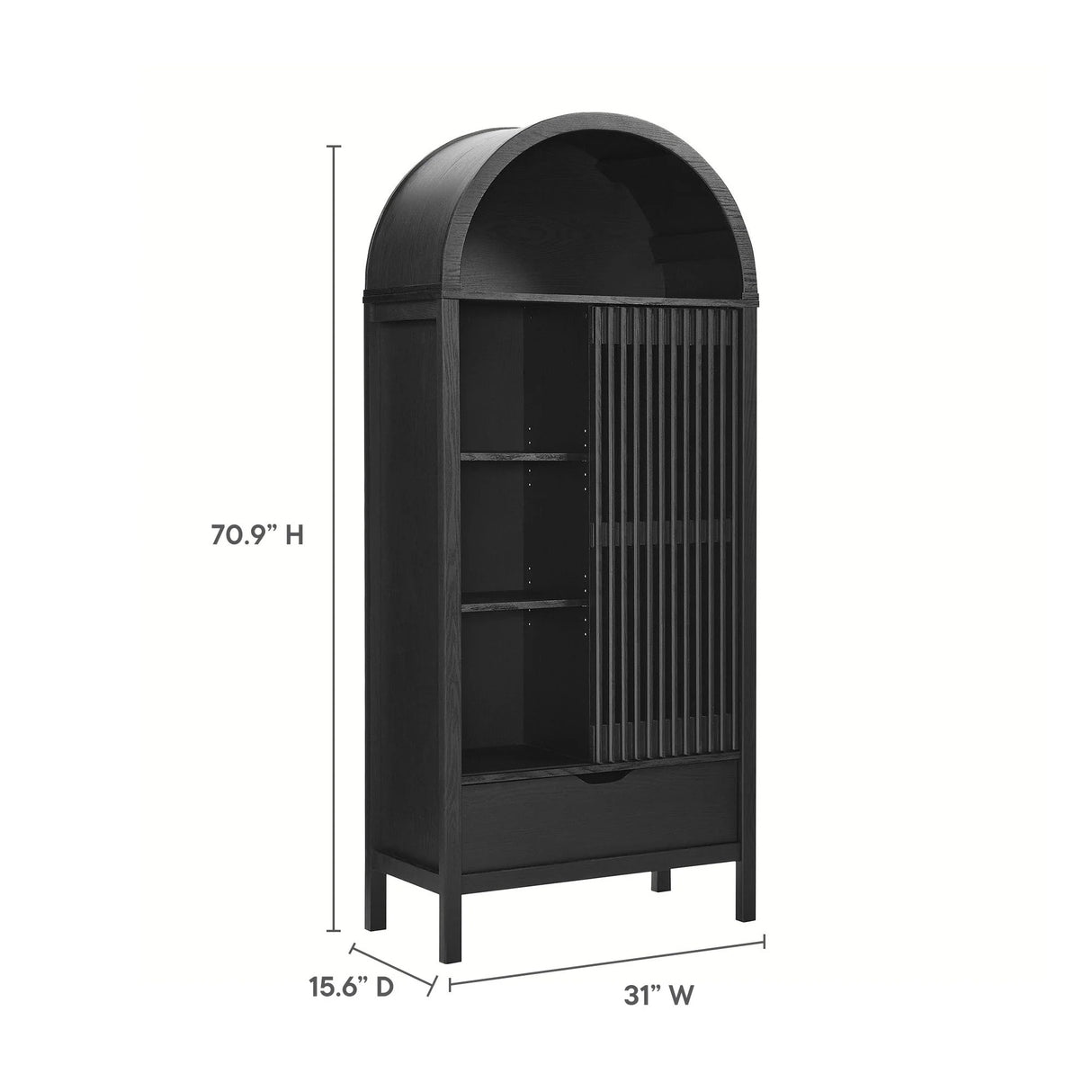 Modern Slatted Sliding Door Arched Tall Storage Cabinet – 71 Inch