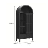 Modern Slatted Sliding Door Arched Tall Storage Cabinet – 71 Inch