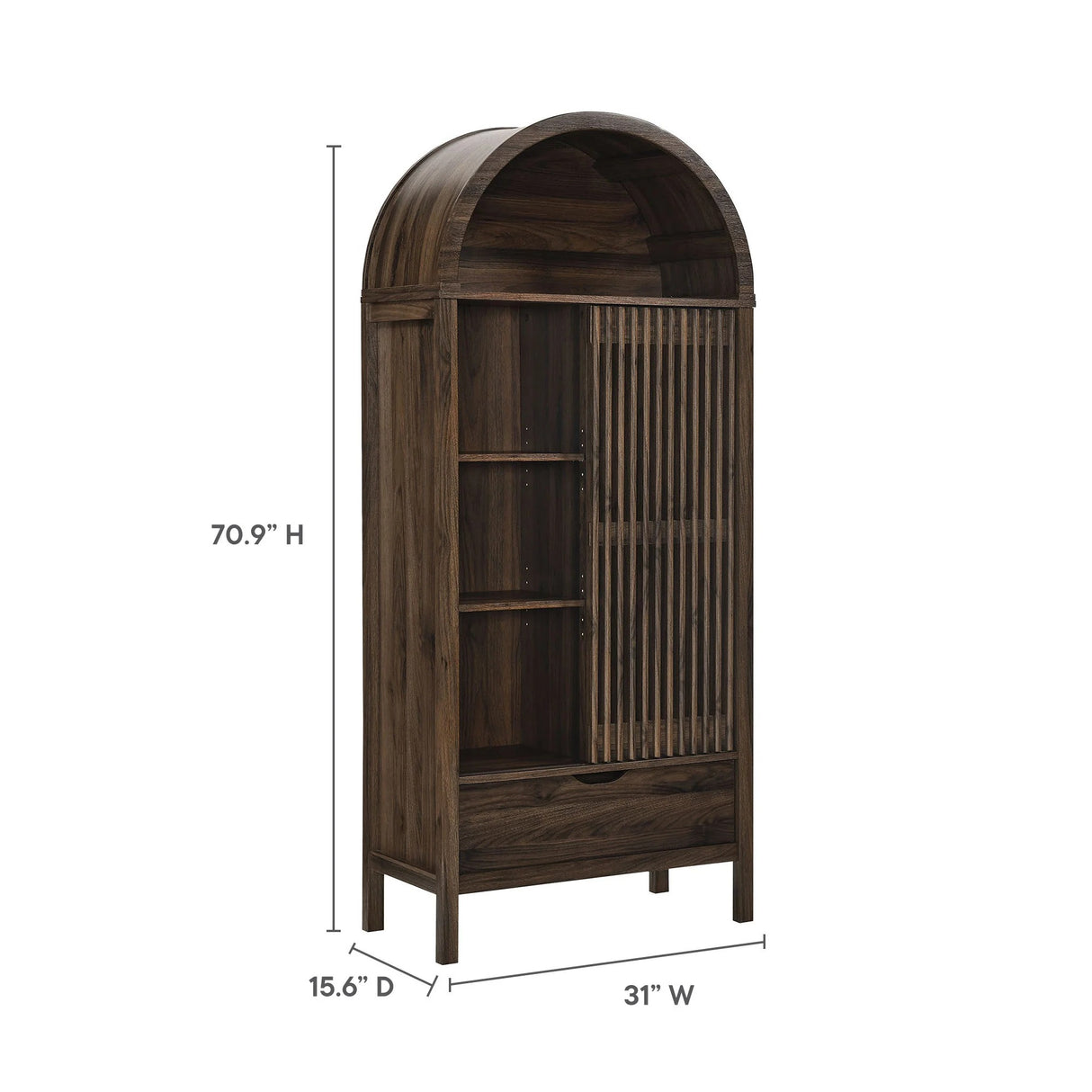 Modern Slatted Sliding Door Arched Tall Storage Cabinet – 71 Inch