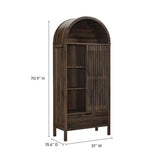 Modern Slatted Sliding Door Arched Tall Storage Cabinet – 71 Inch