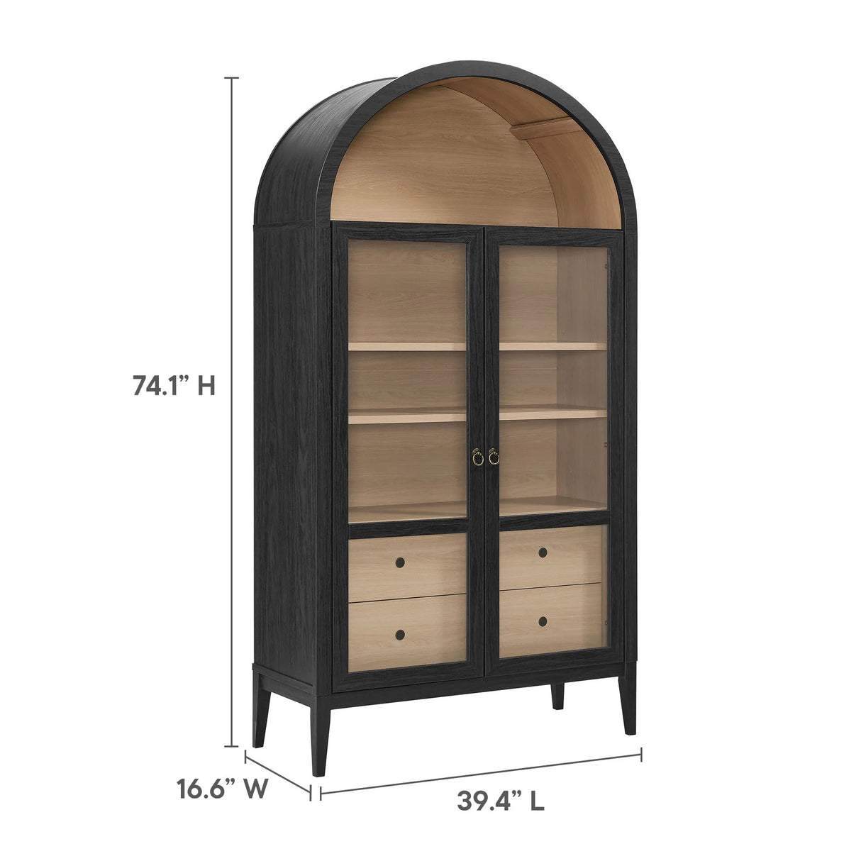 Modern Farmhouse Arched Tall Wood Storage Display Cabinet – Wood Grain 74 Inch