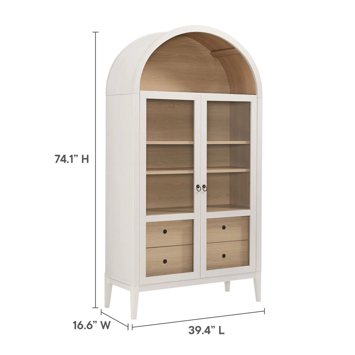 Modern Farmhouse Arched Tall Wood Storage Display Cabinet – Wood Grain 74 Inch