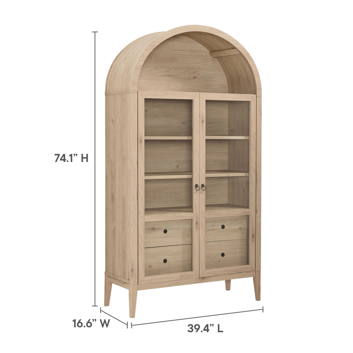 Modern Farmhouse Arched Tall Wood Storage Display Cabinet – Wood Grain 74 Inch