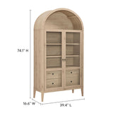 Modern Farmhouse Arched Tall Wood Storage Display Cabinet – Wood Grain 74 Inch