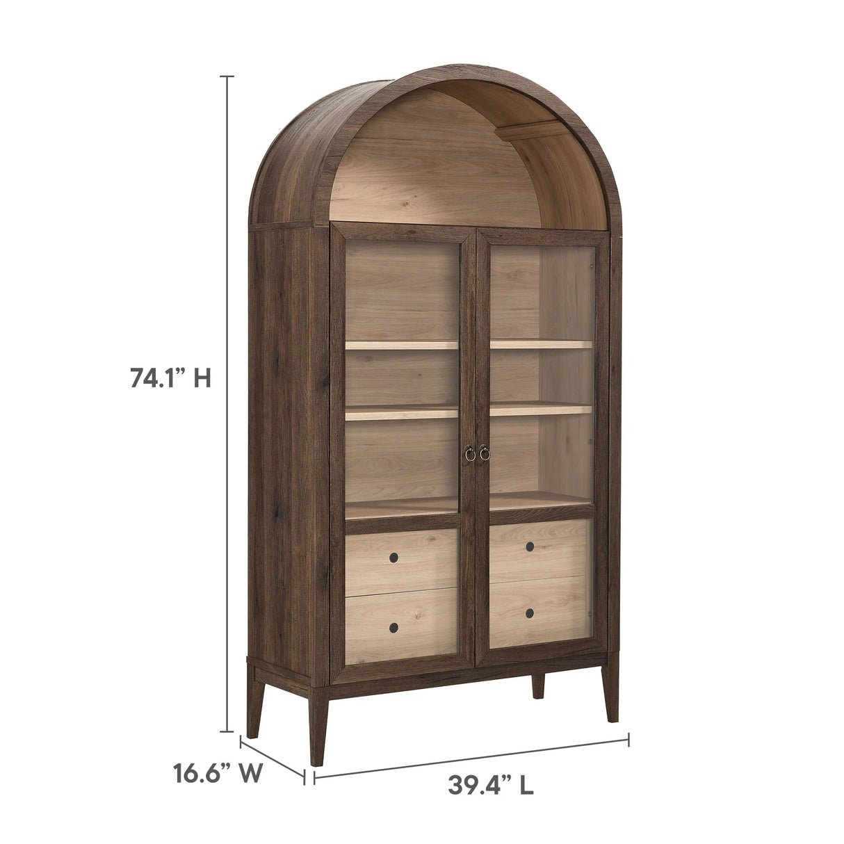 Modern Farmhouse Arched Tall Wood Storage Display Cabinet – Wood Grain 74 Inch