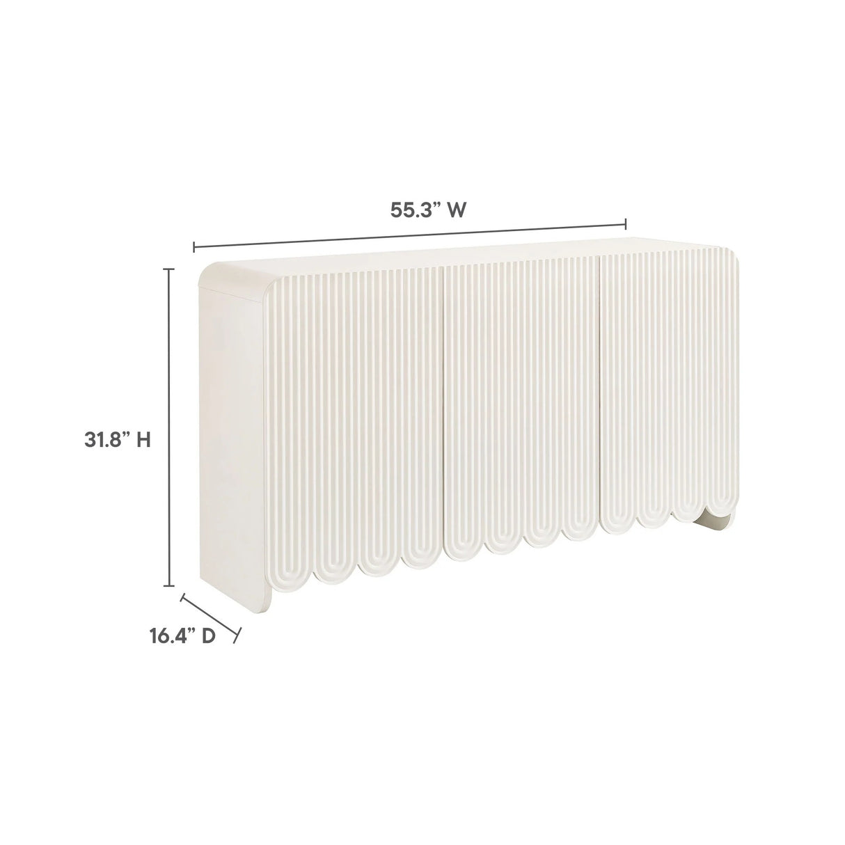 Fluted Scalloped Sideboard Storage Cabinet – Wood Finish 56 Inch