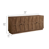 Carved Solid Mango Wood 4 Door Sideboard – Walnut 72 Inch