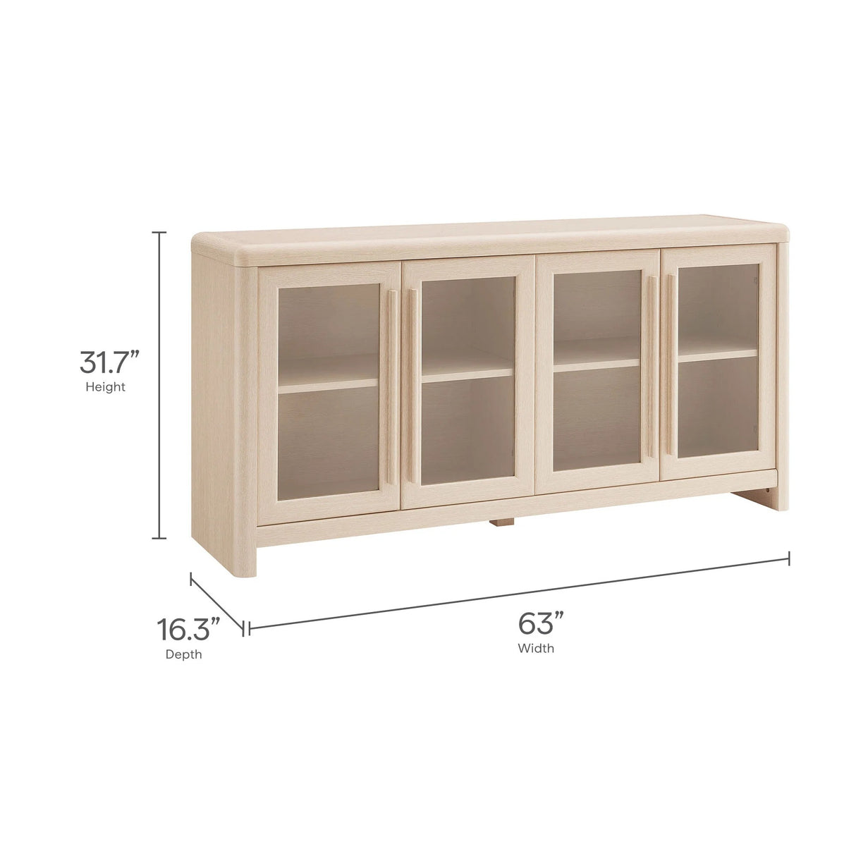Modern Farmhouse 4-Door Glass Sideboard Storage Cabinet – Wood Grain 63 Inch