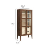 Mid-Century Modern 2-Door Glass Tall Storage Display Cabinet – Walnut 71 Inch