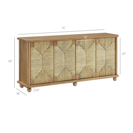 Seagrass Door Sideboard Storage Cabinet – Oak Wood 71 Inch