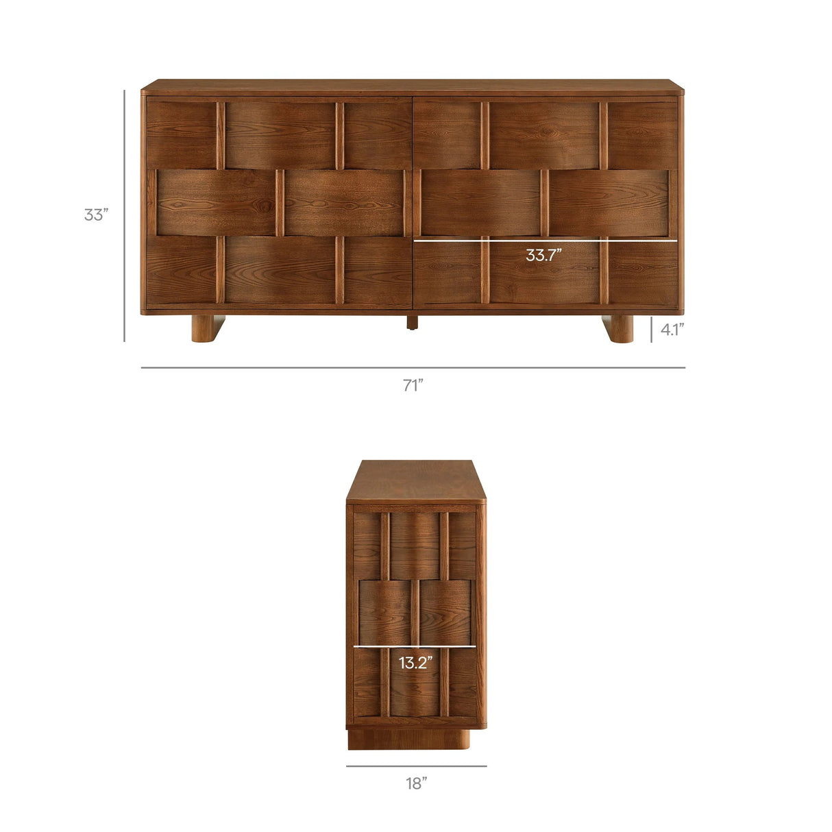 Woven Pattern Sideboard Storage Cabinet – Wood Finish 71 Inch