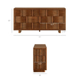 Woven Pattern Sideboard Storage Cabinet – Wood Finish 71 Inch