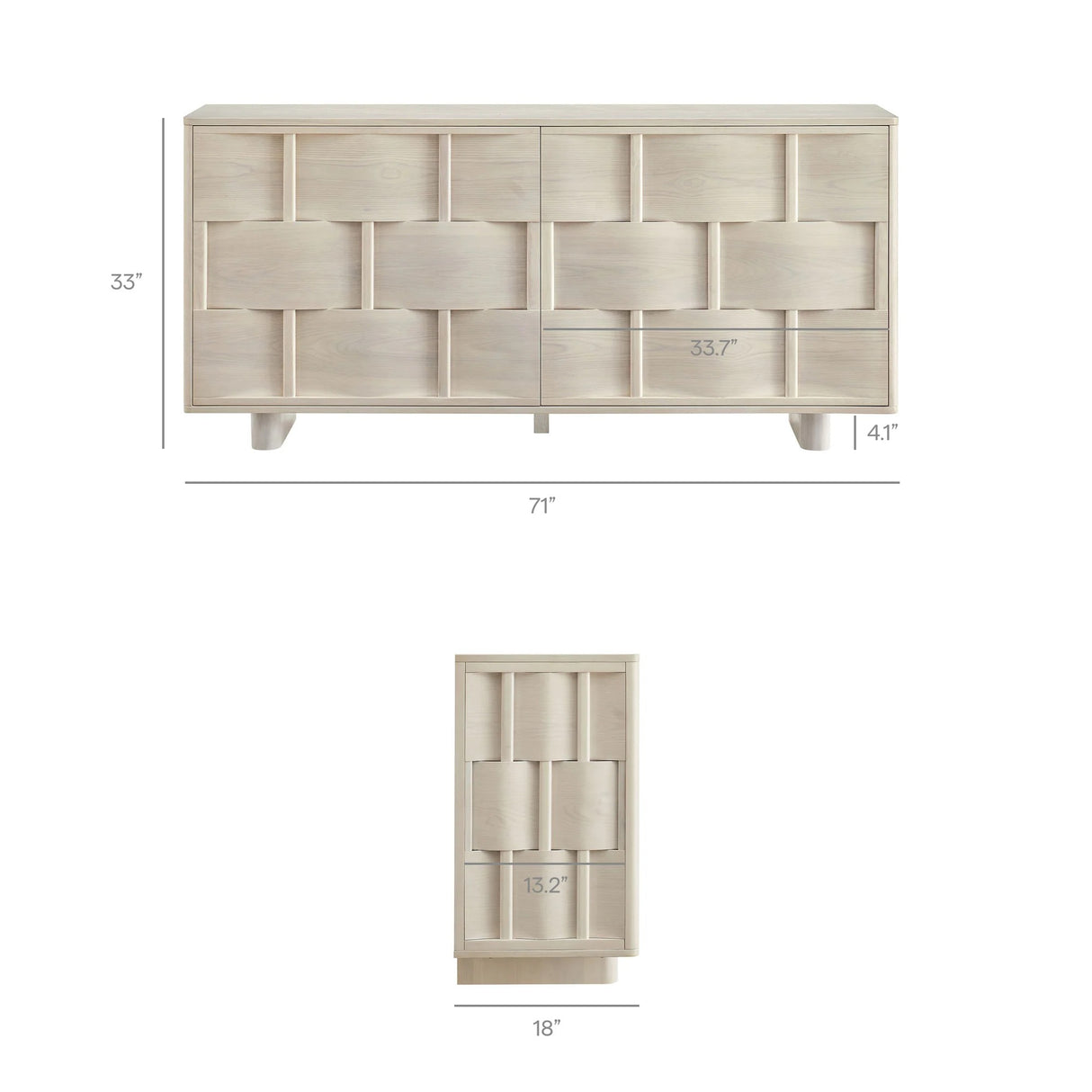 Woven Pattern Sideboard Storage Cabinet – Wood Finish 71 Inch