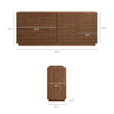 Mid-Century Fluted 4-Door Sideboard Cabinet – Wood Grain 71 Inch