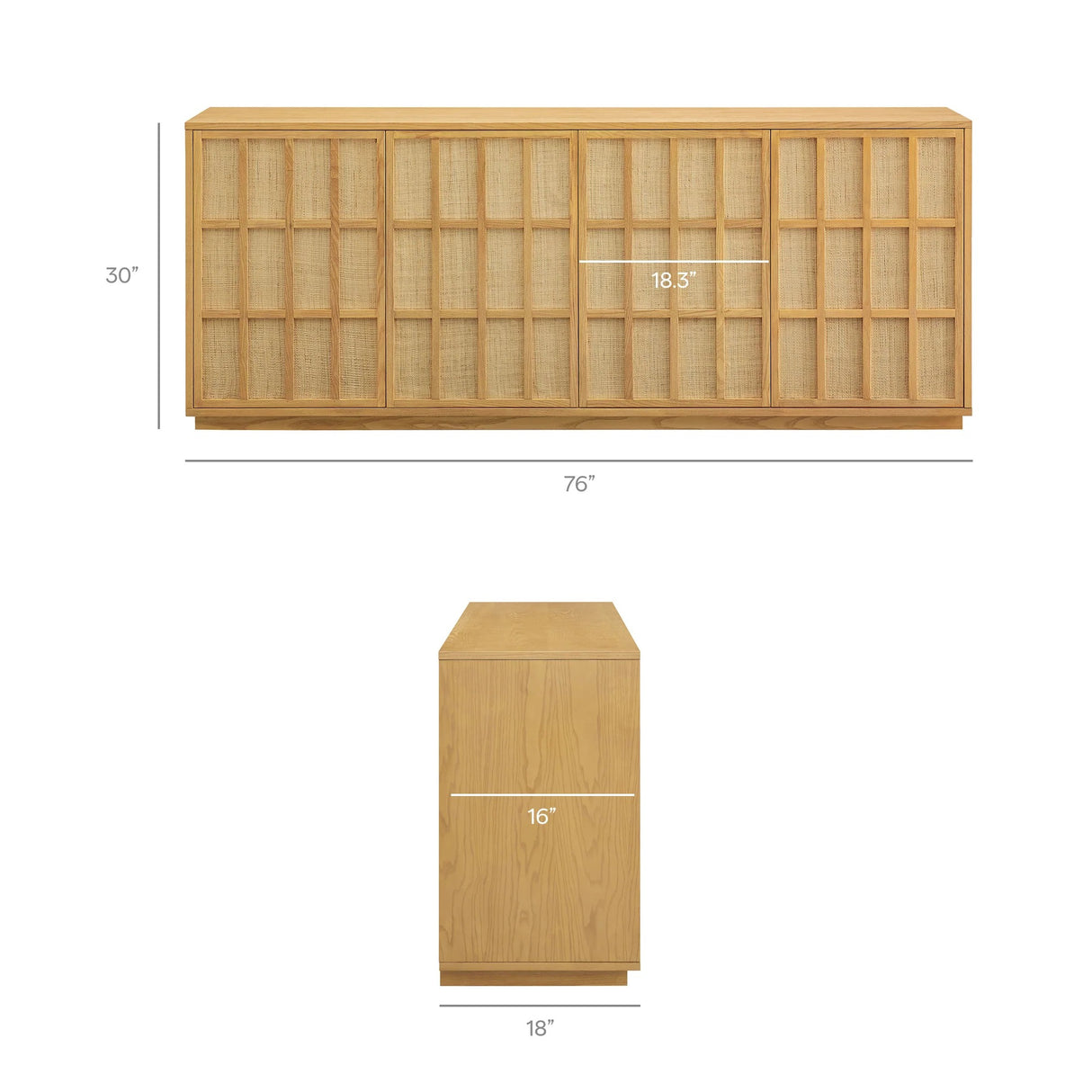Japandi Sideboard Storage Cabinet with Woven Doors – Light Oak 76 Inch