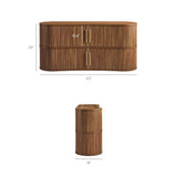 Curved Fluted Sideboard Storage Cabinet with Sliding Doors – Wood Finish 63 Inch
