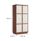 Walnut Wood Grain Tall Storage Cabinet with Linen Textured Doors – 70 Inch