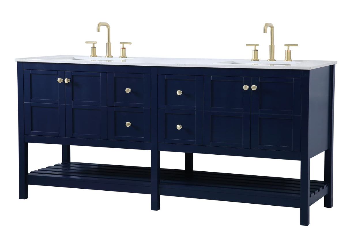 Theo 72 Inch Blue Double Sink Bathroom Vanity with Quartz Top