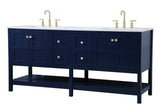 Theo 72 Inch Blue Double Sink Bathroom Vanity with Quartz Top