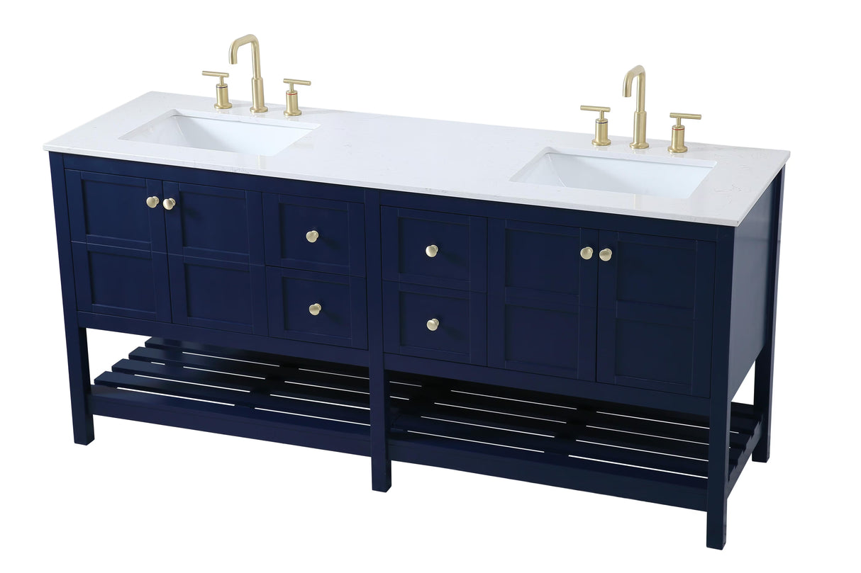 Theo 72 Inch Blue Double Sink Bathroom Vanity with Quartz Top