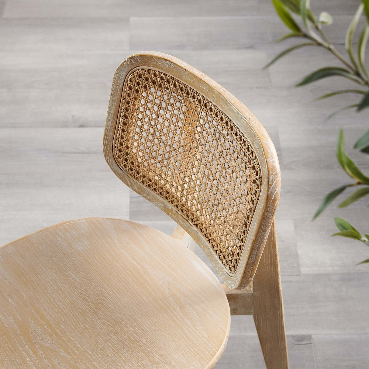 Wood Dining Side Chair with Woven Rattan Cane Back