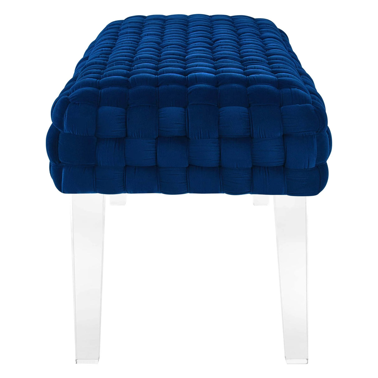 Woven Velvet Bench Ottoman with Acrylic Legs – 50 Inch