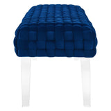 Woven Velvet Bench Ottoman with Acrylic Legs – 50 Inch