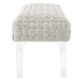 Woven Velvet Bench Ottoman with Acrylic Legs – 50 Inch